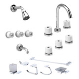 Combo Griferia Lavatorio Bidet Ducha Accesorios Malba Blanco