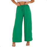 Calça Feminina Pantalona Wide Leg Crepe Duna Elastico Cordão