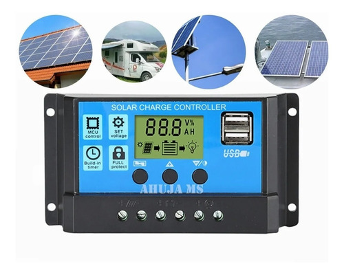Controlador De Carga Solar 20a 12v/24v Pwm, Lcd, Usb 5v Dual