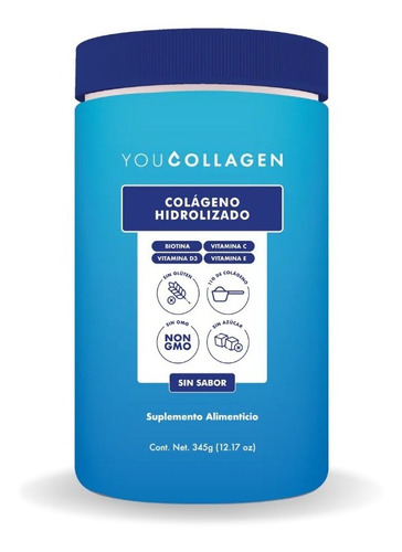 You Collagen Colageno Hidrolizado Con Biotina Vit D 345g Sabor Sin Sabor