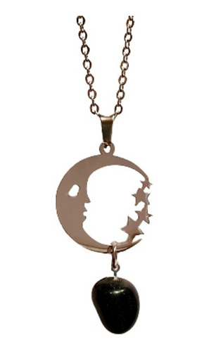 Collar Con Dije Luna De Acero Con Piedra Lluvia De Estrellas