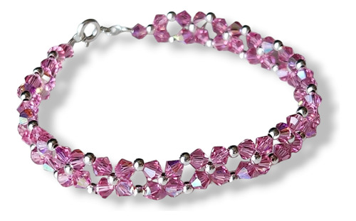 Pulsera  Flor Con Cristales Swarovski Color Rose Ab