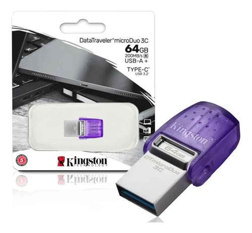 Pen Drive Kingston 64gb Usb 3.2 Microduo Tipo C/tipo A