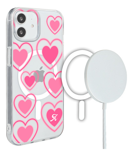 Funda iPhone Magsafe Para Mujer Corazones Letra Inicial