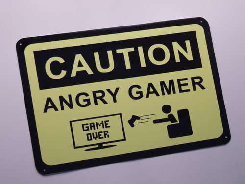 Carteles De Chapa Decoración Angry Gamer - Alert - 15x20 Cm