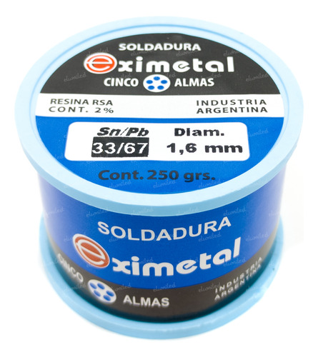 4 Rollos Estaño 33/67 250gr 1/4kg Eximetal Diametro 1.6mm