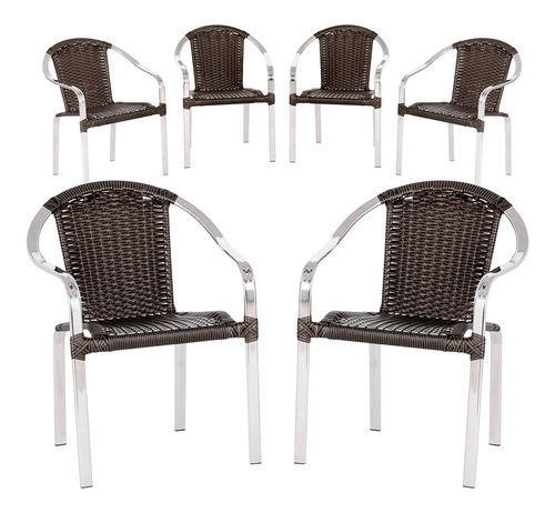 Jogo Com 6 Cadeiras Para Sacada Em Aluminio E Fibra Toquio