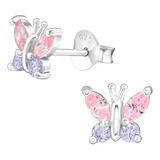 Aros Mariposa Rosa Lila Plata 925 Niña Mujer Hipoalergénicos