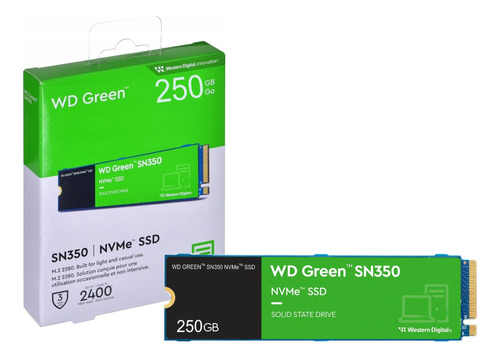 Ssd M.2 250gb Wd Green Sn350 2280 Nvme Pcie Gen 3.0 Wds250g2g0c Velocidade De Leitura 2400mb/s Para Pc E Notebook