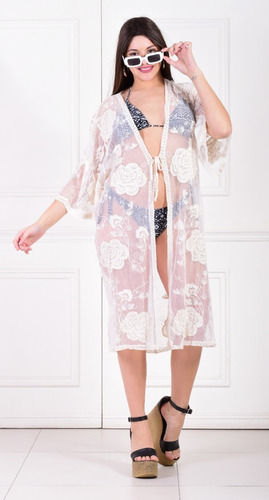 Kimono Mujer Playa Moda Total Tunica Flor