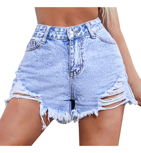 0f Jeans Mujer Cintura Alta Bolsillo Recto Short Pan 9316