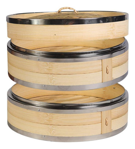 Vaporizador De Bambú Para Cocina De 2 Niveles Con Doble Barr