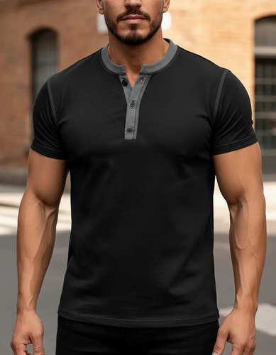 Playera Moda Casual Cuello Henley Manga Corta Para Hombre | MercadoLibre