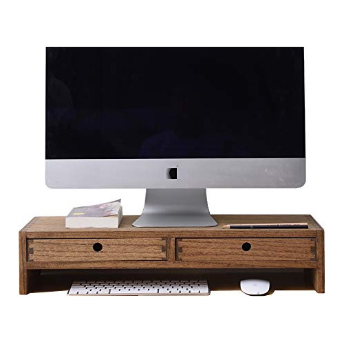 Soporte De Monitor De Madera  2 Cajones - Organizador D...