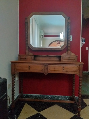 Mueble Antiguo Toilette Con Espejo Biselado