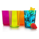 Juego De 4 Vasos De Vidrio Grueso 532ml Colores Collins