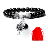 Pulsera Onix Natural Árbol De La Vida Elástica Chacras Yoga