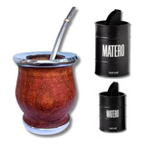 Mate Madera Lustrado Doble Virola Acero Bombilla Pro + Latas