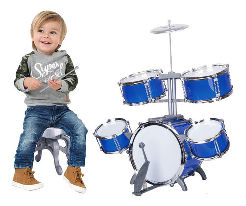 Bateria Infantil De Brinquedo Musical Jazz Drum Cor Azul