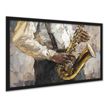 Quadro Decorativo Saxofone Homem Tinta 3d Rustico 42x60cm