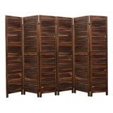 6 Panel Room Divider Full Length Wood Shutters Louver B...