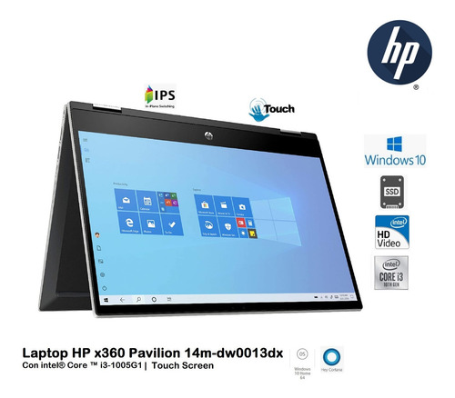 Laptop Hp 360° 14m-dw0012dx I3-1005g1 8gb 128gb 14-touch W10