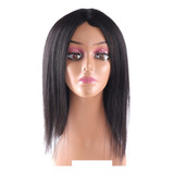 Peluca De Cabello Humano Negro Recto Natural De 40cm