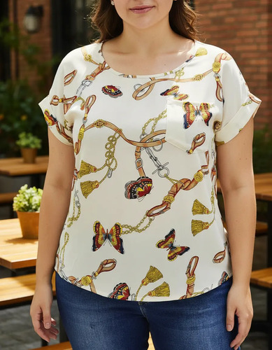 Blusa Manga Corta Roman Fashion /tallas Extras, 5523 (beige)