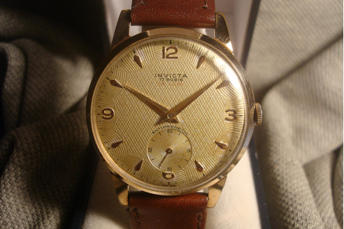 Hermoso Reloj Invicta De Luxe '53 Antiguo Oro Plaque18k Joya