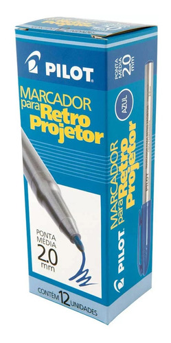 Caneta Marcador Retroprojetor 2.0 Azul Caixa C/12 Unid Pilot