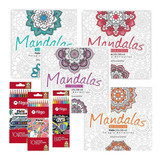 Libro Mandalas Para Pintar X 4 + Lapices Pastel Metal Y Fluo