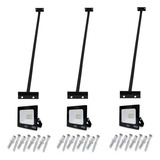 Kit 3 Suportes 60cm + 3 Refletor Led 30w Exterior Outdoor