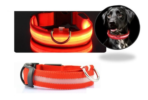 Collar Luz Led Reflectivo Perro Gato Mascotas 3 Efectos Rojo