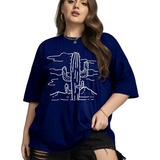 Camiseta Plus Size Estampada Cacto Blogueira Minimalista