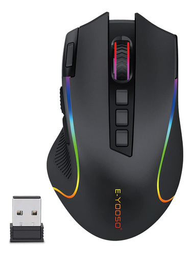 Ratón Inalambrico Gamer Rgb Botones Laterales Negro