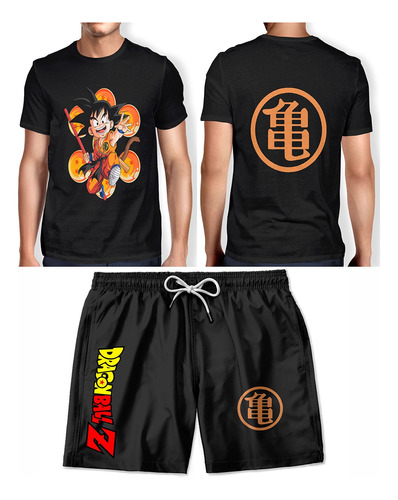 Camiseta + Short Masculino Dragon Ball Z Praia Verão Top Ful