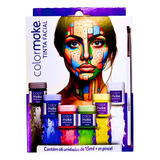 Kit 6 Tinta Facial + 1 Pincel Maquiagem Artística Festa Top