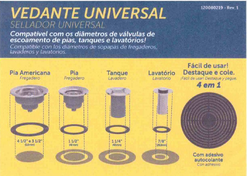 Kit Vedante Universal Válvula Pia Banheiro Cozinha Americana