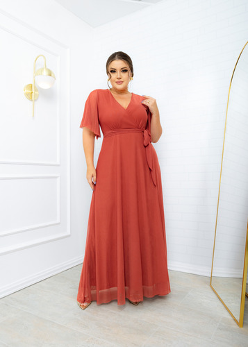 Vestido Longo Festa Plus Size Feminino Elegante Casamento