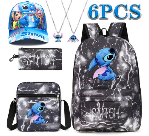 6 Unids/set Mochila Escolar Stitch+bandolera+estuche