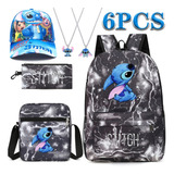 6 Unids/set Mochila Escolar Stitch+bandolera+estuche