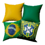 Kit 04 Capa De Almofada 40x40cm Decorativa Copa Brasil Torcida