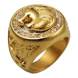 Anillo Acero Inoxidable Color Oro León Hip Hop Para Hombre