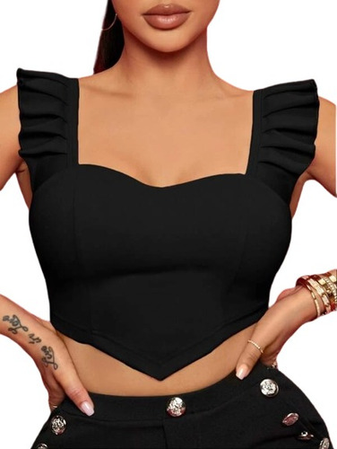 Crop Top Tiras Fruncido Semi Bustier