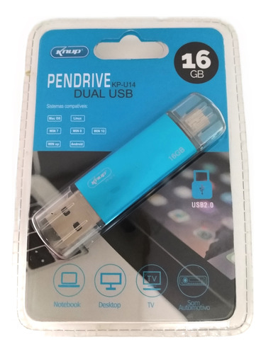Pendrive Otg 16gb Knup Usb X Micro Usb V8 Azul Metalico