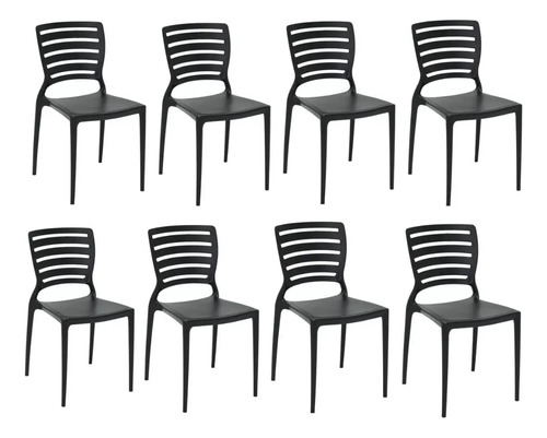 Conjunto 8 Cadeiras De Jantar Sofia Preta  Tramontina