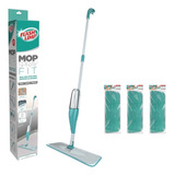 Kit 1 Mop Spray Fit + 3 Refil Mop Spray Fit Em Microfibra 