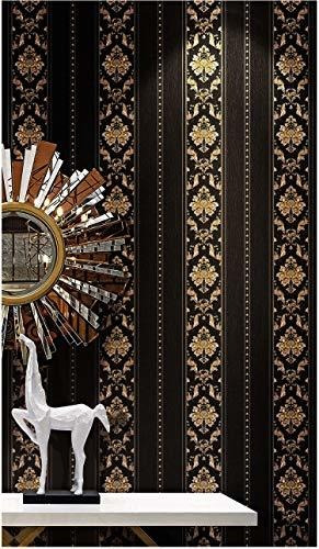 Papel Tapiz - 10x0.53m 3d Negro Dorado Elegante Damasco Impe