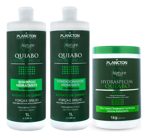 Kit Quiabo Plancton Pós Progresiva Sh Cond Litro Mascara 1kg