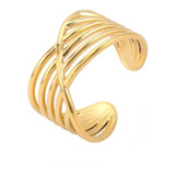 Anillo Argolla De Acero Color Oro Clásico Lineal Para Mujer